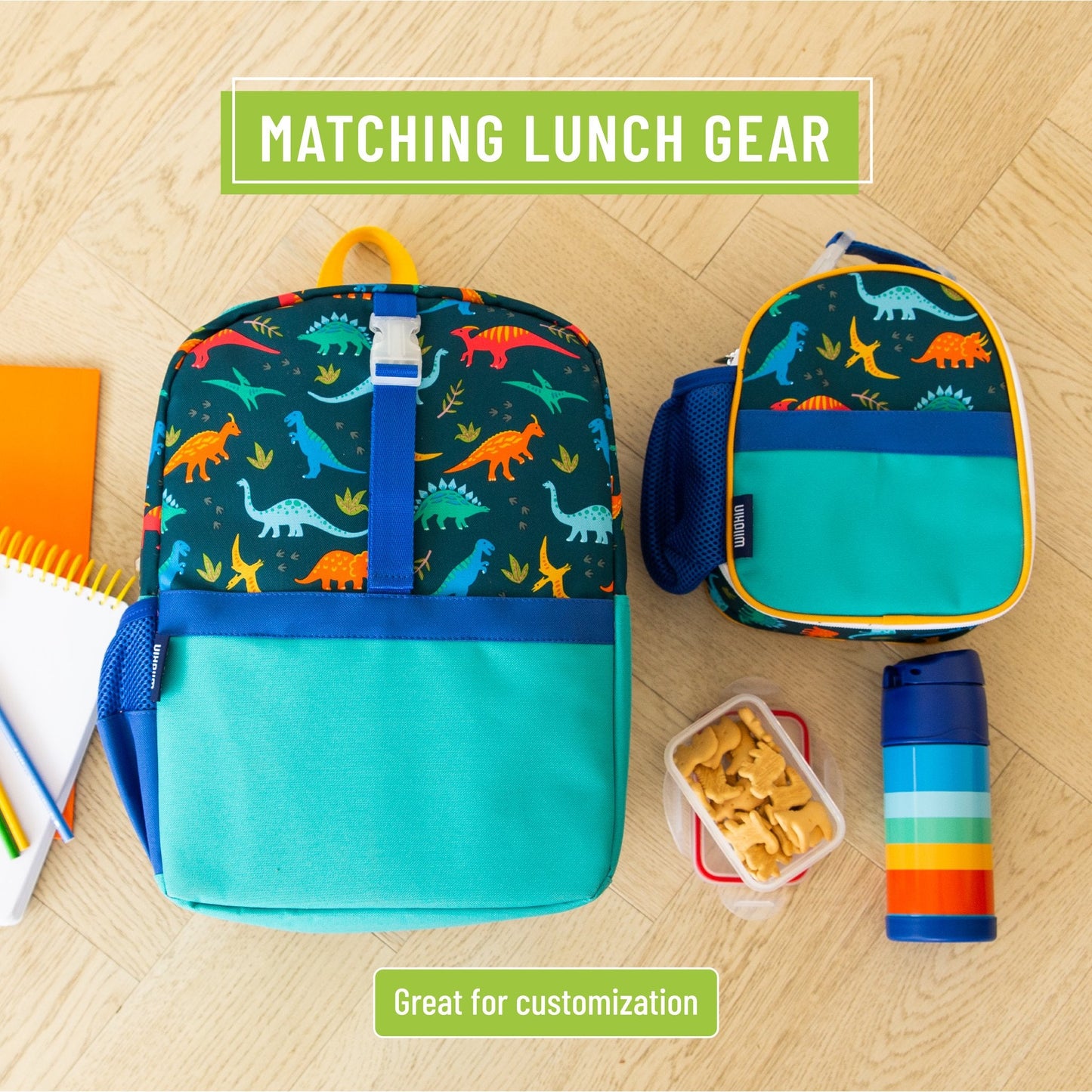 Wildkin Vegan Clip-in Lunch Box+Pack It All 15" Backpack Set