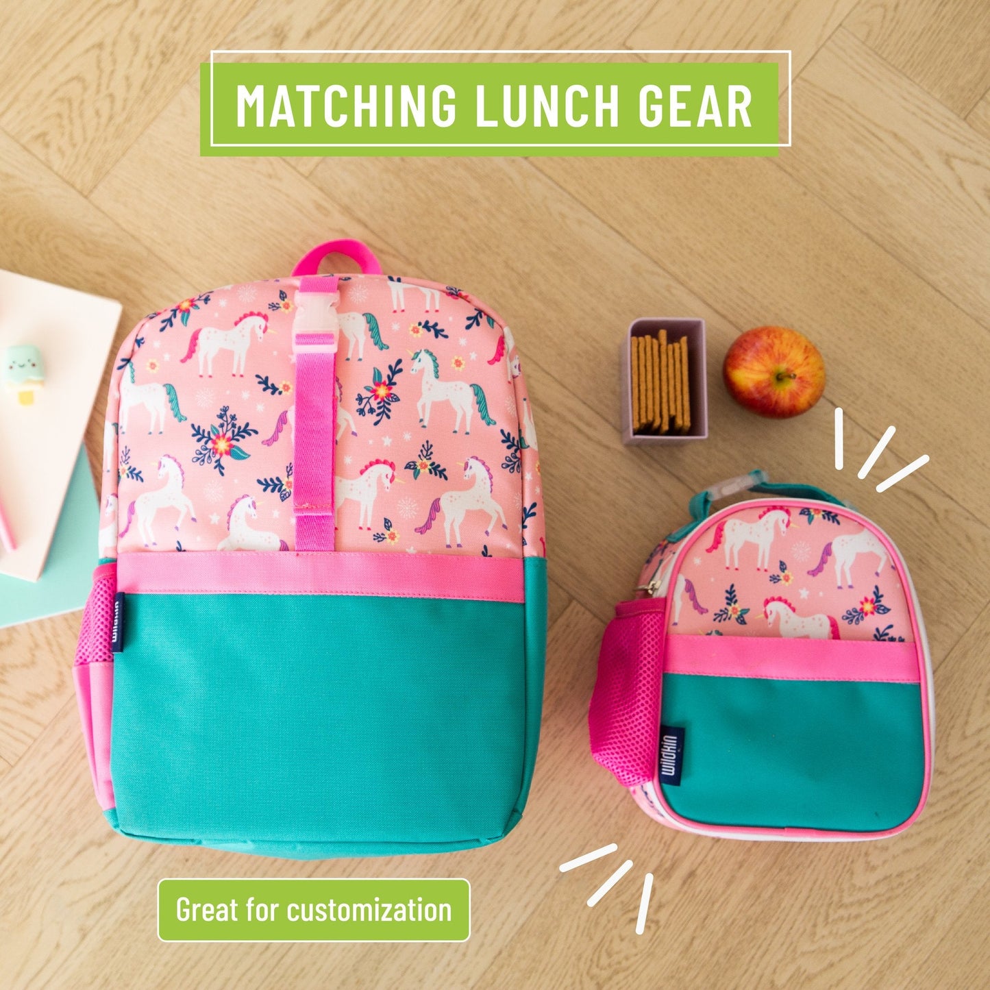 Wildkin Vegan Clip-in Lunch Box+Pack It All 15" Backpack Set
