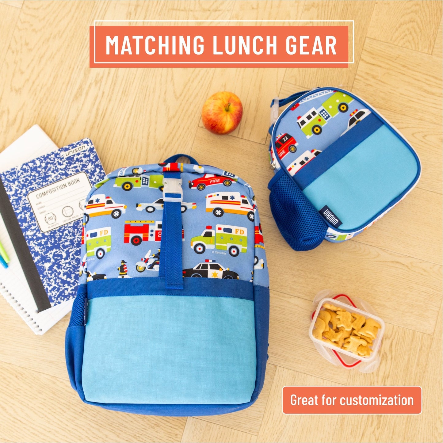Wildkin Vegan Clip-in Lunch Box+Pack It All 15" Backpack Set