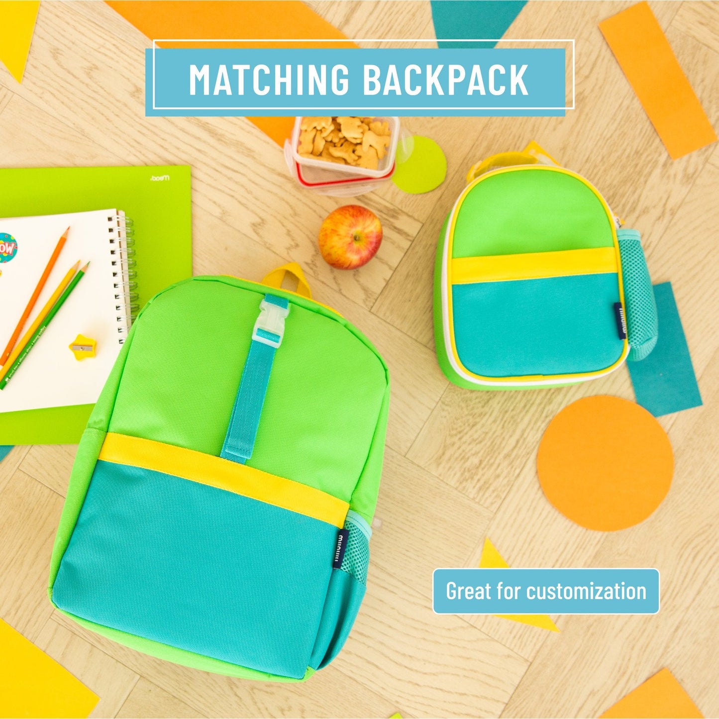 Wildkin Vegan Clip-in Lunch Box+Pack It All 15" Backpack Set