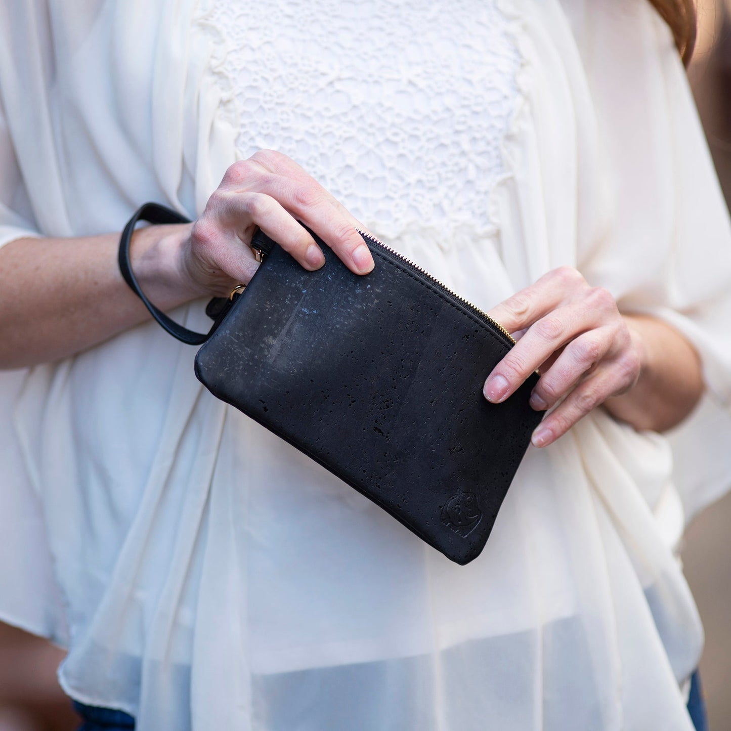White Rhino Majestic Black Cork Vegan leather and Eco friendly Wristlet