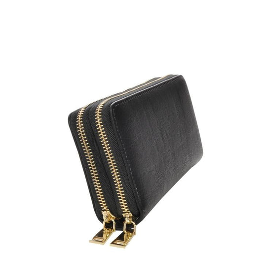 Mechaly Women's Nancy Black Vegan Leather Double Zipper Wallet