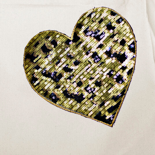 Vine Street Market Leopard Heart Sequin Large Canvas Tote