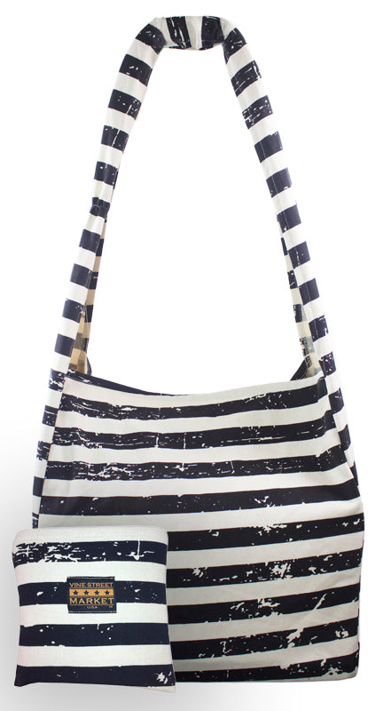 Vine Street Market USA Faded Black Stripes Canvas Market Tote