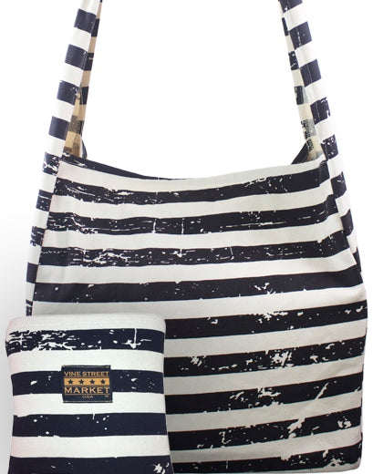 Vine Street Market USA Faded Black Stripes Canvas Market Tote