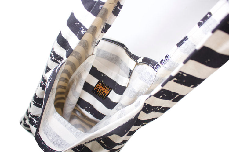 Vine Street Market USA Faded Black Stripes Canvas Market Tote