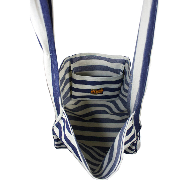 Vine Street Market USA Blue Wide Striped Large Denim Tote