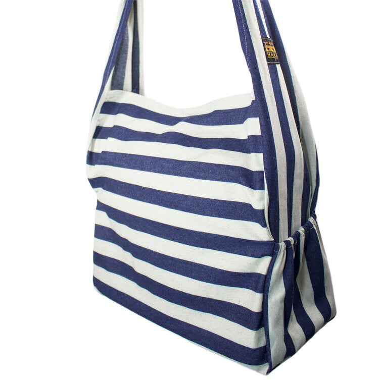 Vine Street Market USA Blue Wide Striped Large Denim Tote