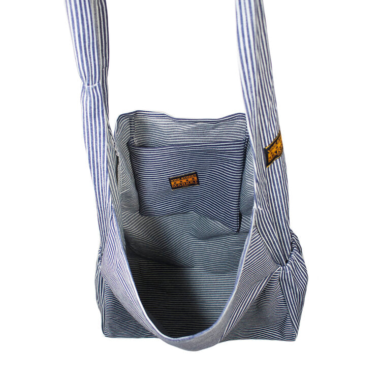 Vine Street Market USA Thin Striped Large Denim Blue Tote