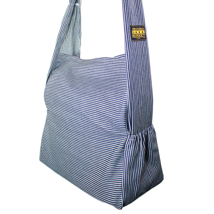 Vine Street Market USA Thin Striped Large Denim Blue Tote
