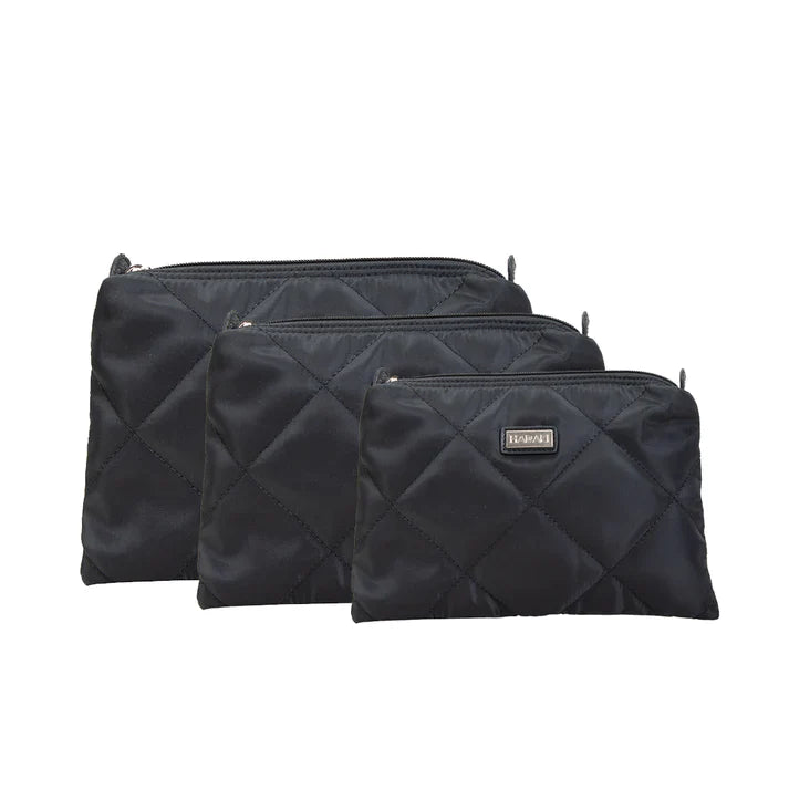 Hadaki Vegan 3 Piece Set Travel Quilted Zip Carry All Pod