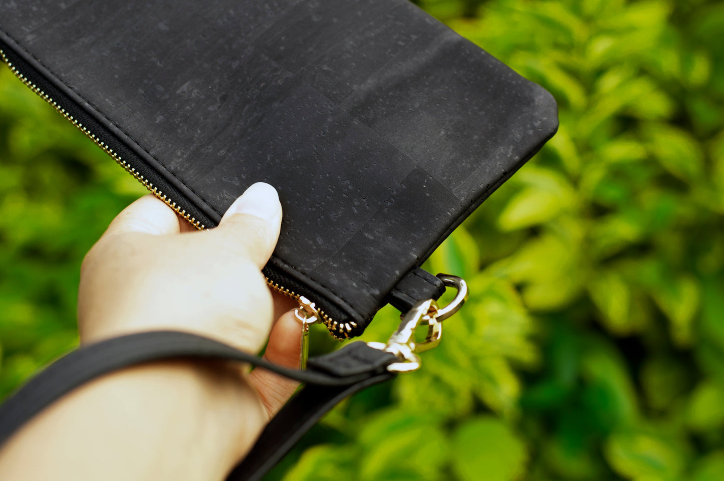 White Rhino Majestic Black Cork Vegan leather and Eco friendly Wristlet