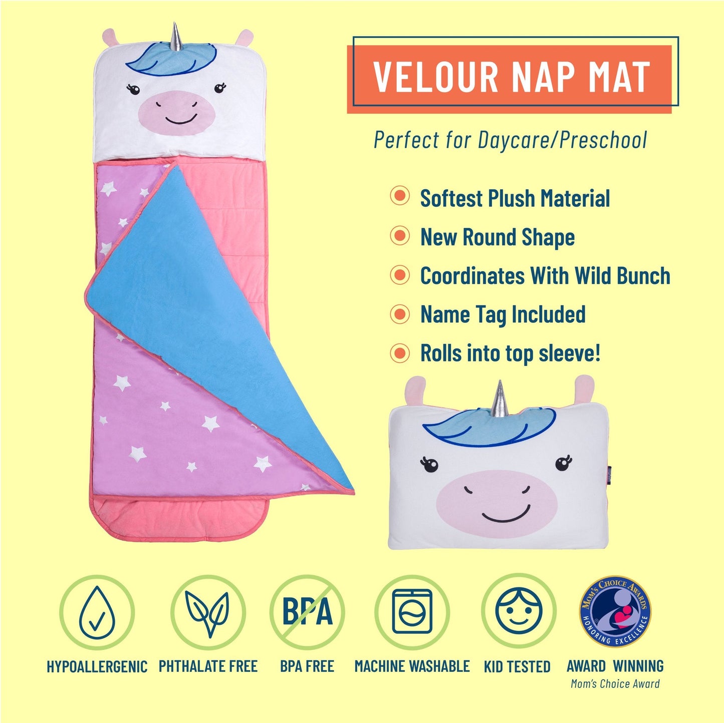 Wildkin Unicorn 3 Piece Set Plush Nap Mat+Lunch Box+Backpack Bundle offer