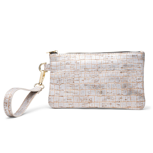 White Rhino Silver Caiman Cork Vegan leather and Eco friendly Wristlet