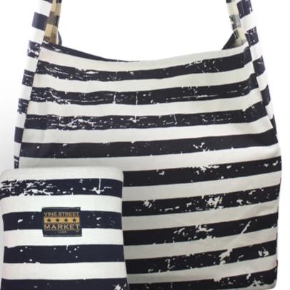 Vine Street Market USA Faded Black Stripes Canvas Market Tote