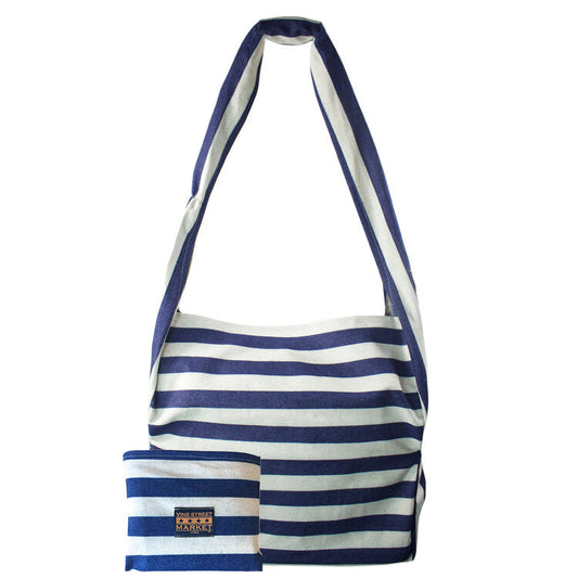 Vine Street Market USA Blue Wide Striped Large Denim Tote