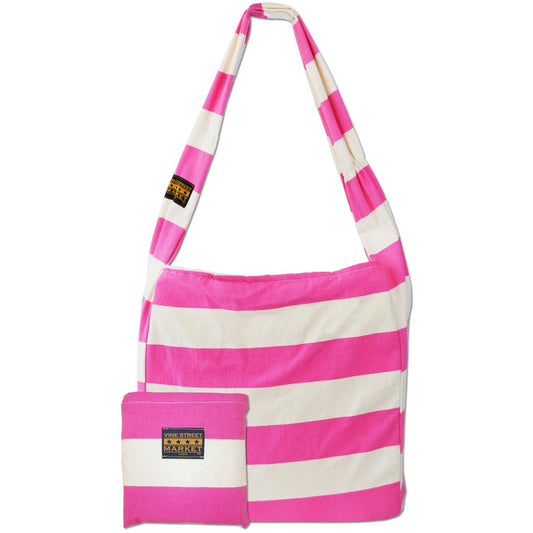 Vine Street Market USA Pink Wide Stripe Large Canvas Fashionable Shoulder Bag Carryall Tote
