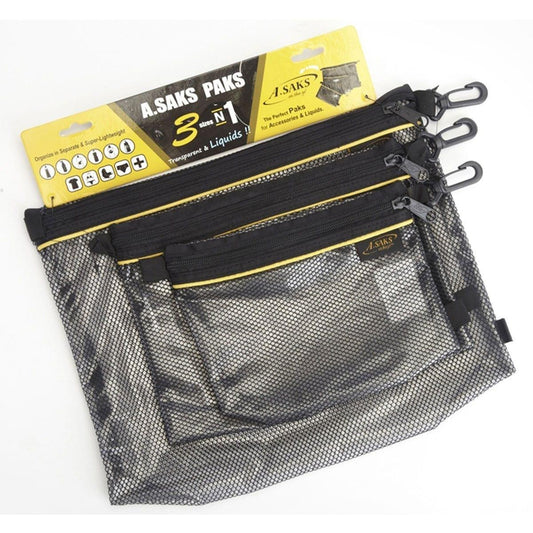 A.Saks Paks 3-piece Paks Waterproof Nylon Handy Travel Pouches Set